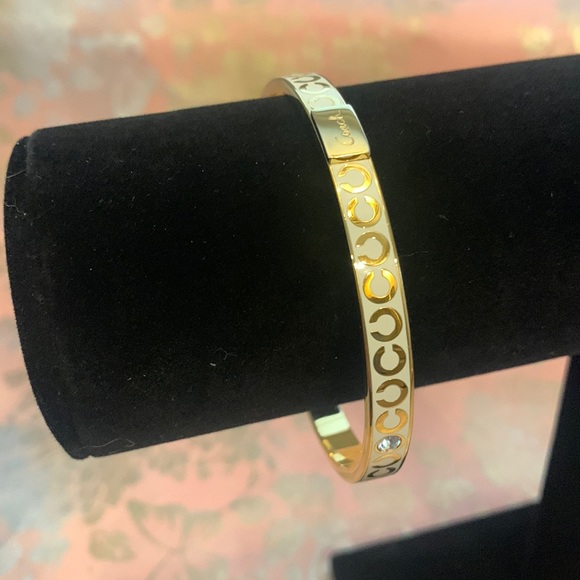 Coach Gold W/ White Detail Bangle Bracelet - Picture 1 of 4